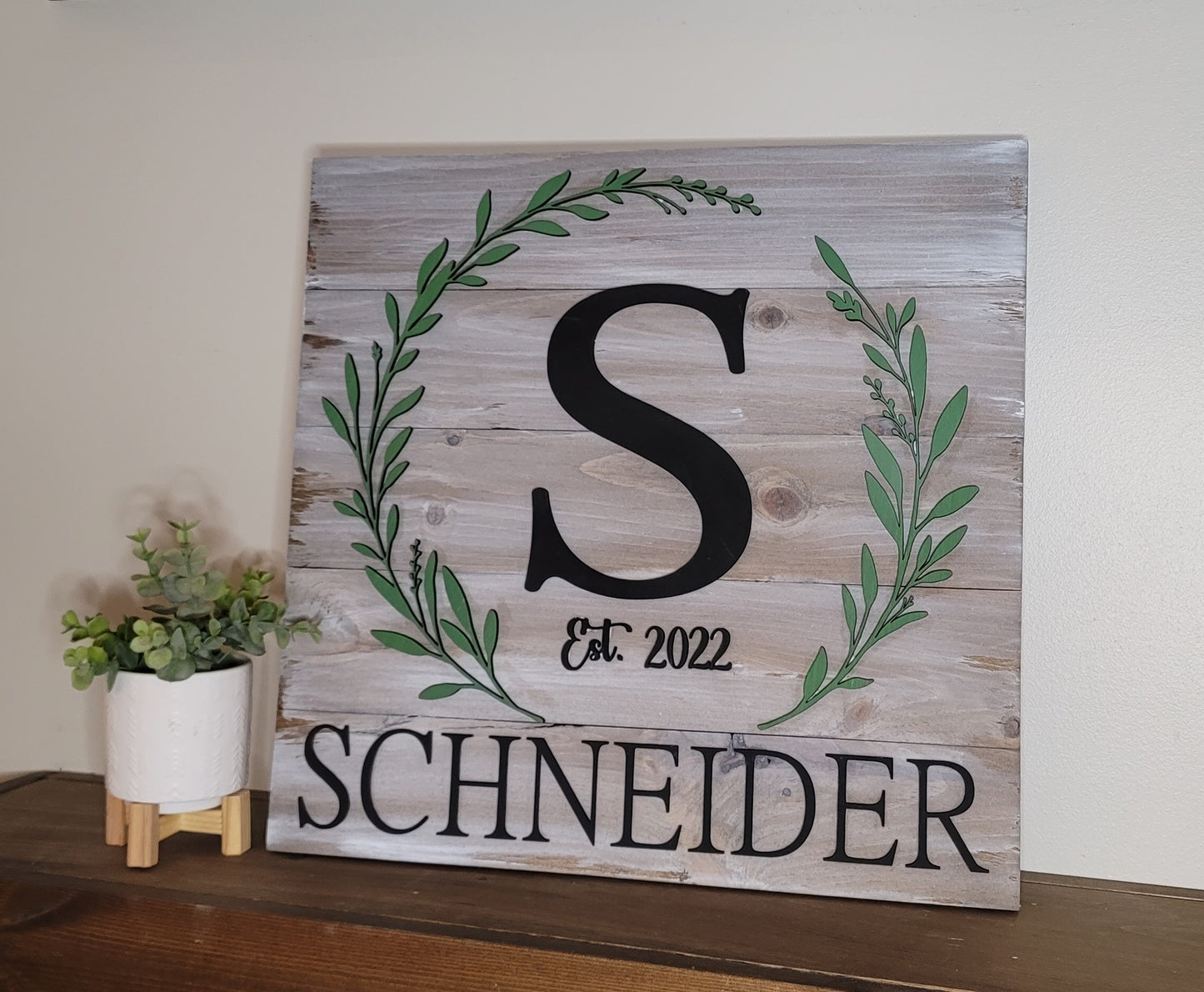 Monogram & Last Name 3d Wreath Sign
