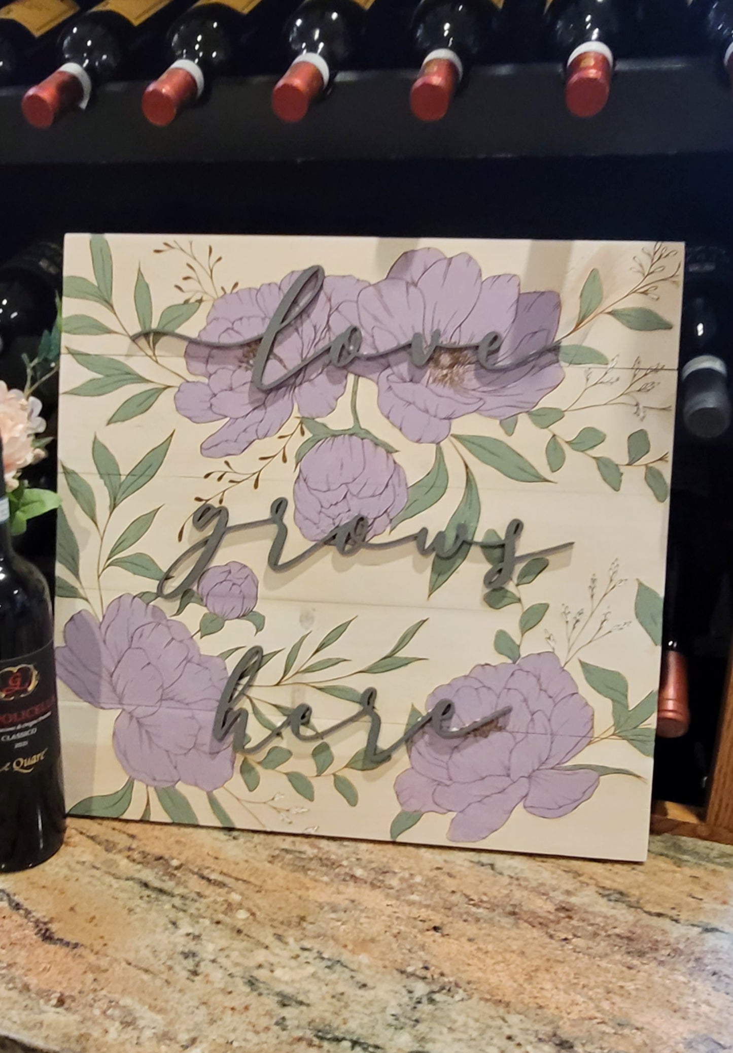 Floral Wood Art - YOU CHOOSE FLOWERS AND WORDING