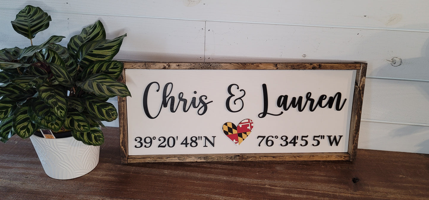 Coordinates Custom Wood Sign
