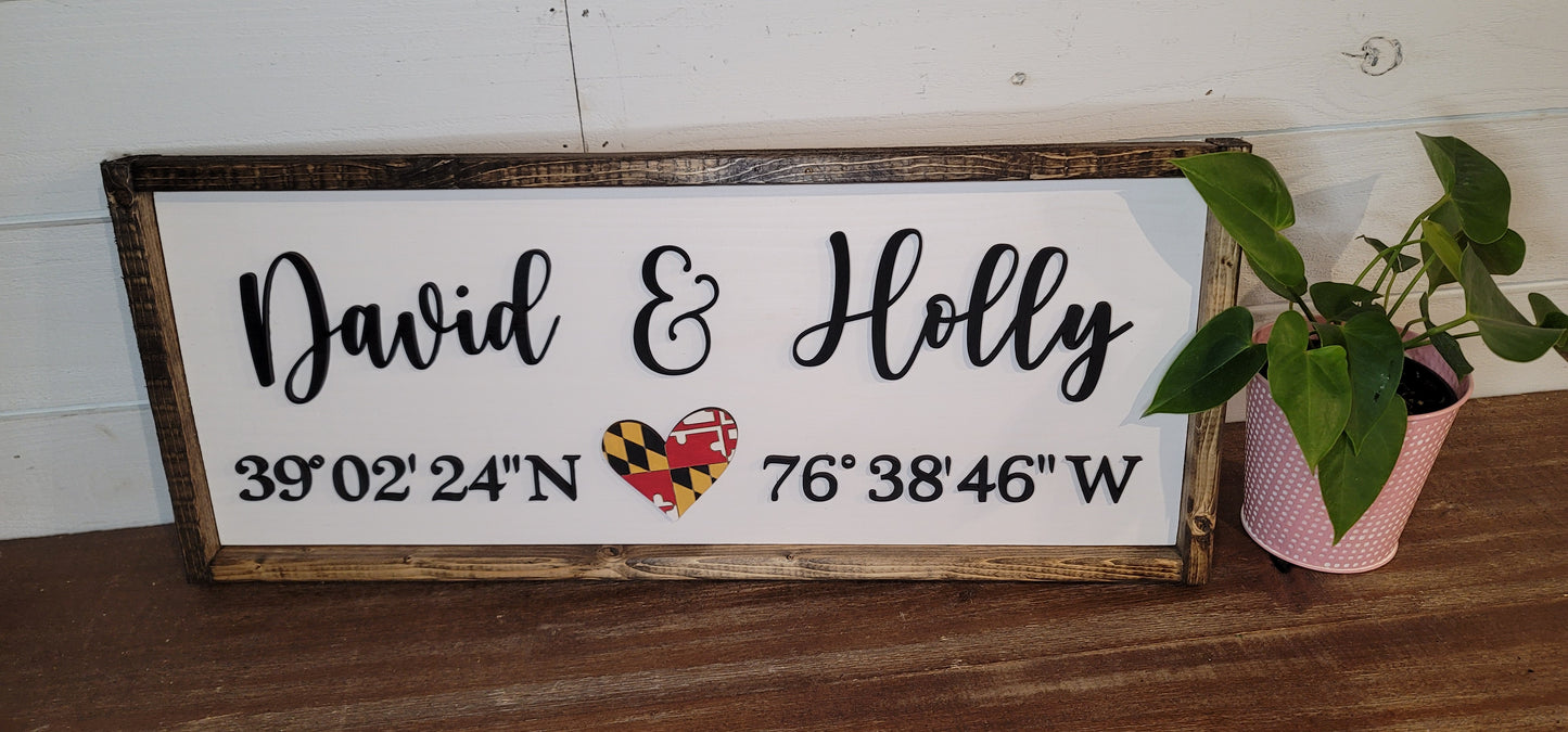 Coordinates Custom Wood Sign