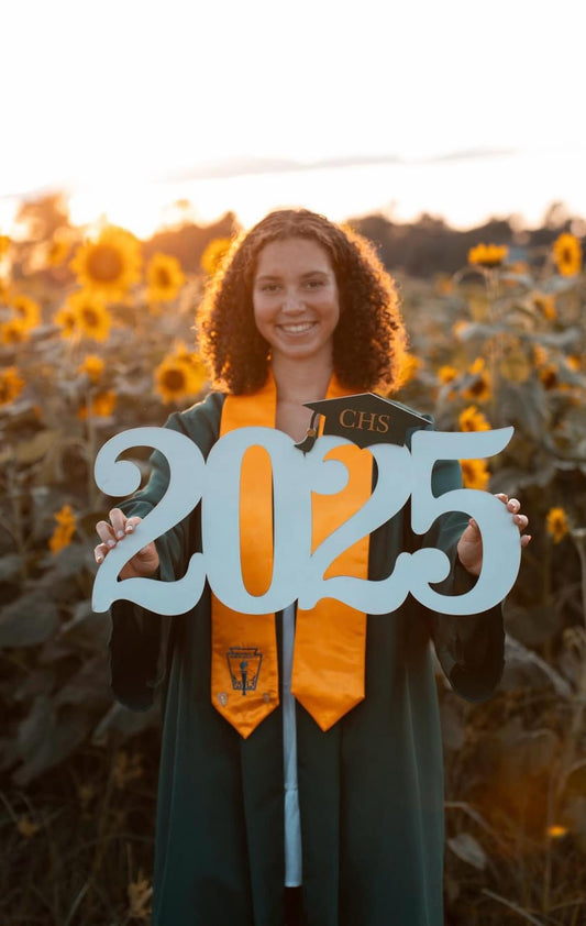 Graduate Year Wood Photo Op Sign with School Initials
