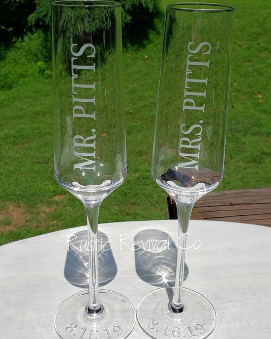 Crystal Champagne Flutes - Custom Last Name