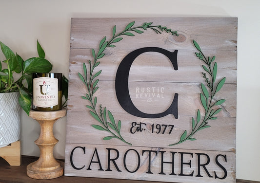 Monogram & Last Name 3d Wreath Sign