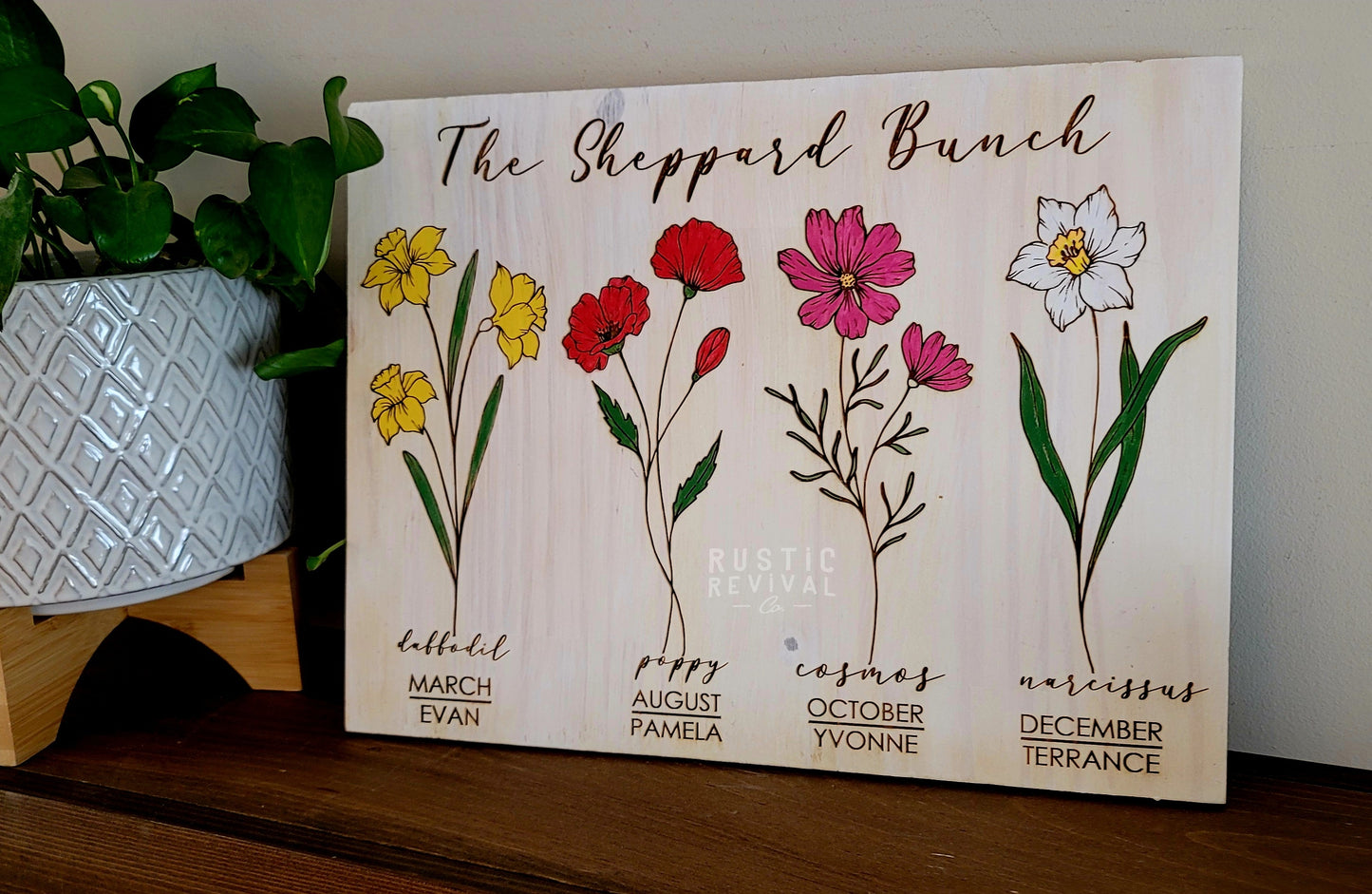 Birth Flower Signs - Custom, Engraved & Hand Painted Wood Art