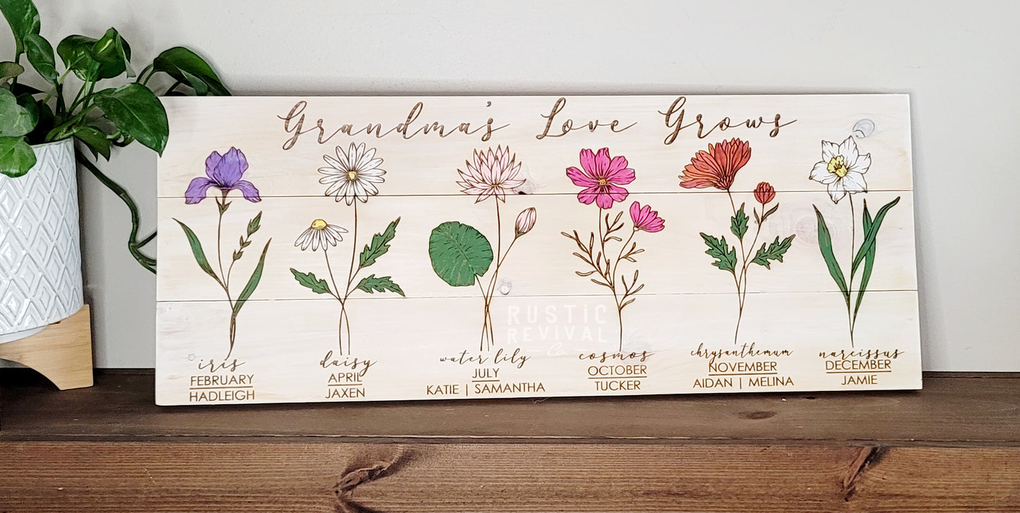 Birth Flower Signs - Custom, Engraved & Hand Painted Wood Art