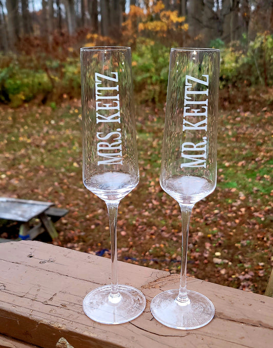 Crystal Champagne Flutes - Custom Last Name