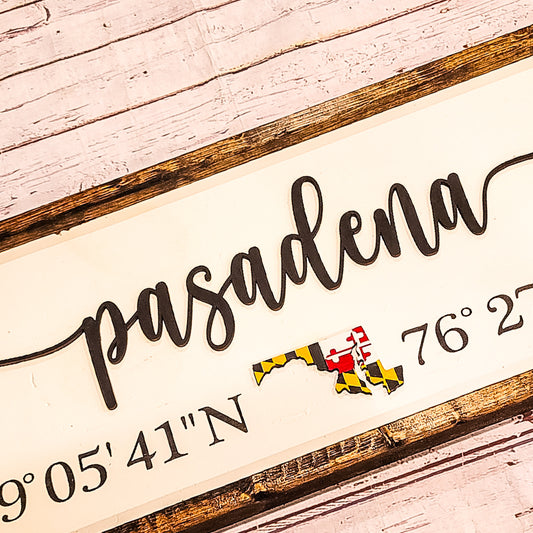 Maryland City Coordinates - 3D Wood Signs