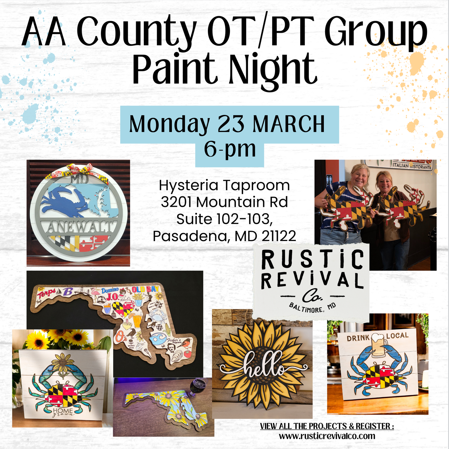 3/23 AA County OT/PT Group Paint Night - Hysteria Taproom - Pasadena 6pm