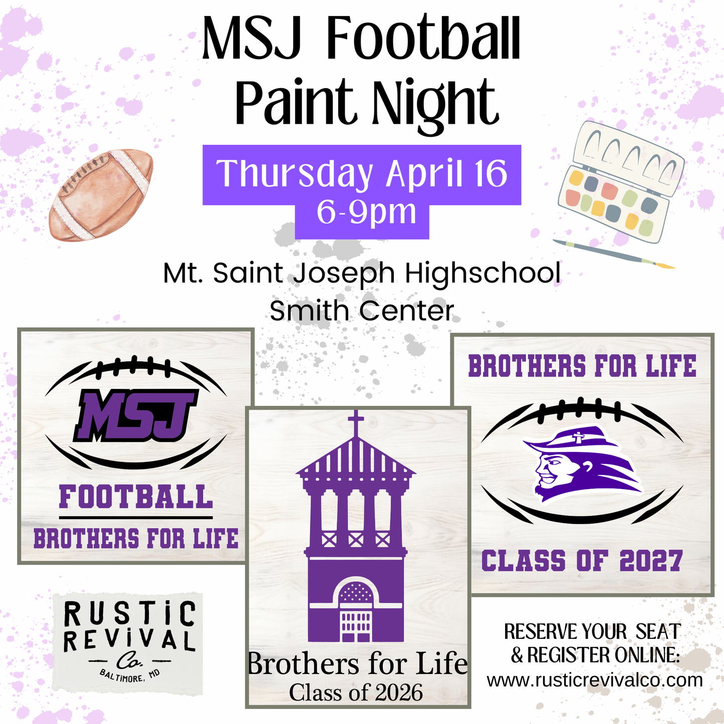 4/16 - MSJ Football Paint Night - Private Event 6-PM