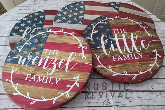 American Flag Round - With Custom Last Name