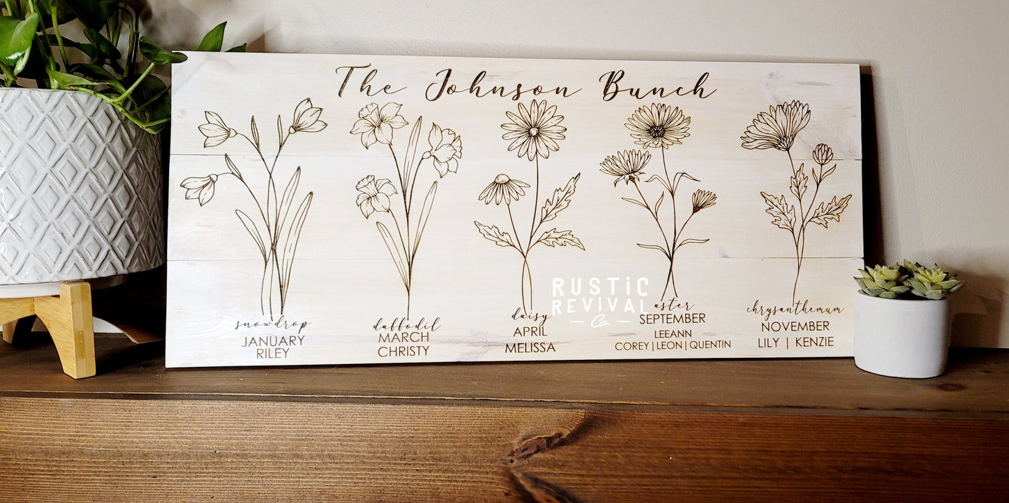 Birth Flower Signs - Custom, Engraved & Hand Painted Wood Art